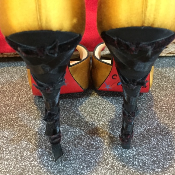 Christian Louboutin Mustard-Gold and Black Heels - Picture 9 of 16